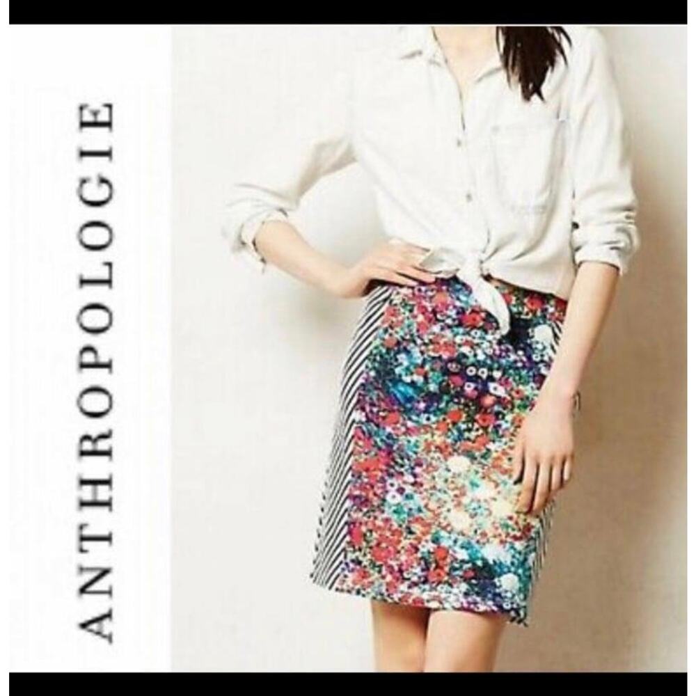Tabitha Anthropologie Floral Striped Pencil Skirt Size 2p Small With Stretch